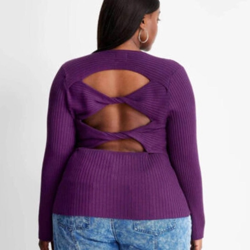 Future Collective twisted back crewneck pullover purple sweater Size 2X -NWOT